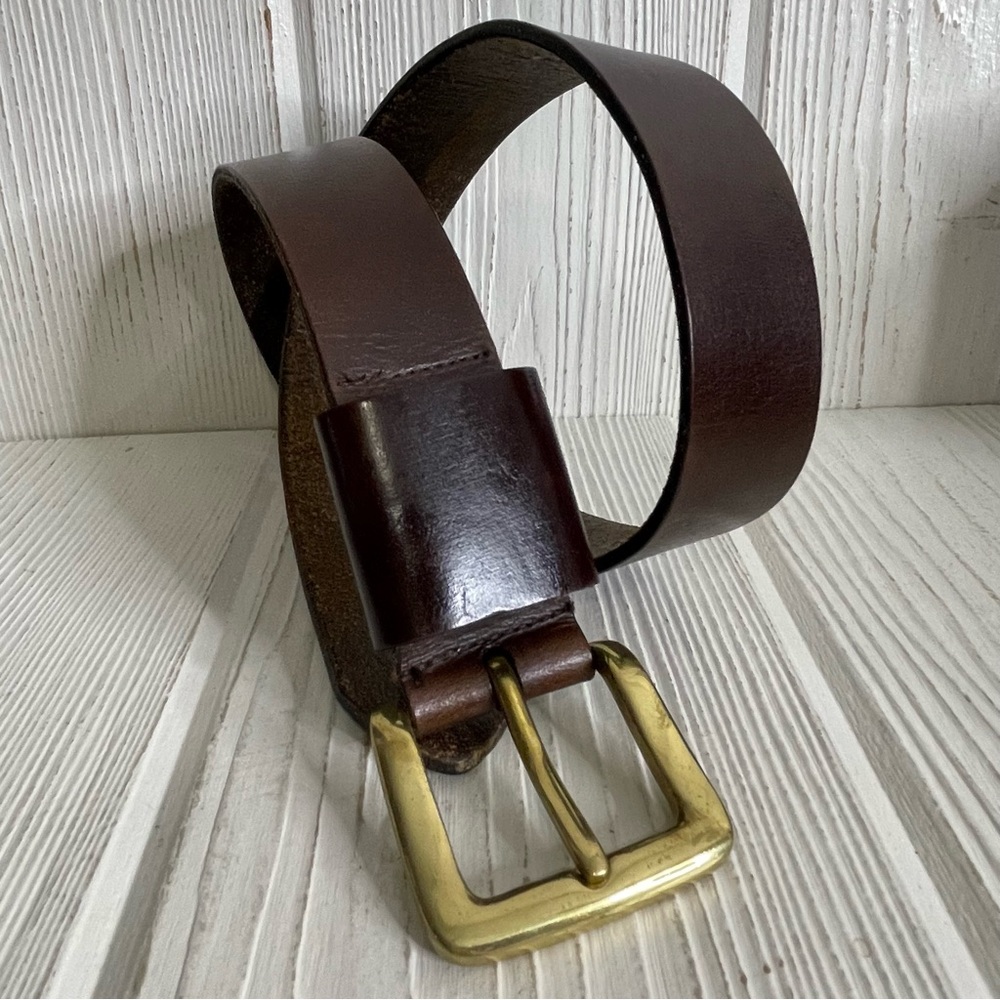 Crossroads Brown Leather Belt Small Heavy Brass Buckle Men’s